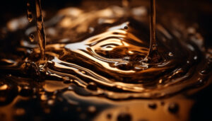 imagen abstracta de fluido viscoso dorado callendo sobre el mismo