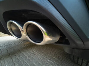 pipes dual exhaust system car closeup
