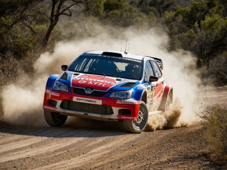 Barras anti-capotamento para rali: regulamentação e opções recomendadas 15 rally car is kicking up dust as it speeds around turn dirt road