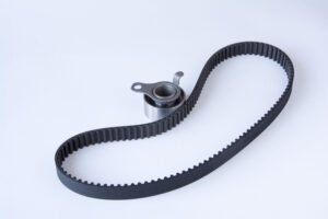 timing belt gas distribution mechanism roller tensioner kit insulated white background