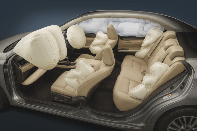 Nuevas tecnologías de airbags en 2025 7 Ilustración de las nuevas tecnologías de airbags en 2025 en un vehículo moderno.