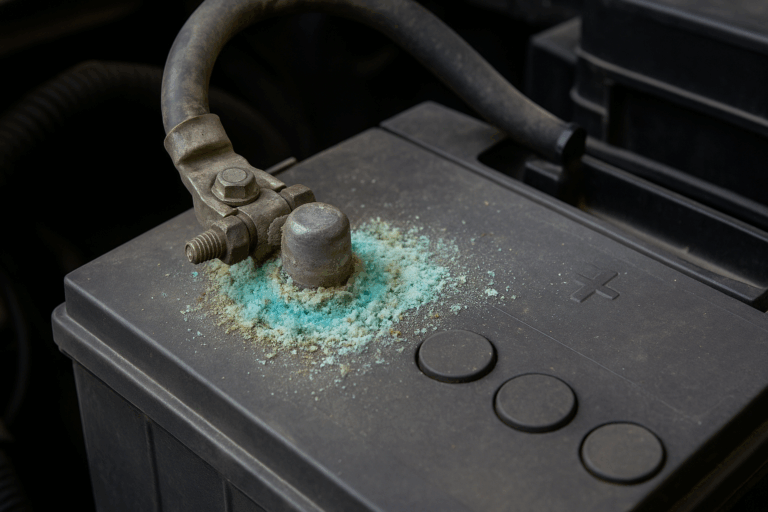 Batería de coche corroida por sulfato
