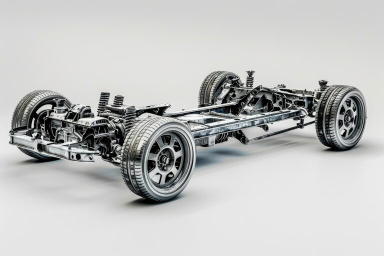 Chasis coche metálico mostrando la estructura del vehículo.