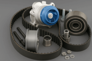 Bomba de água no carro em destaque no motor.