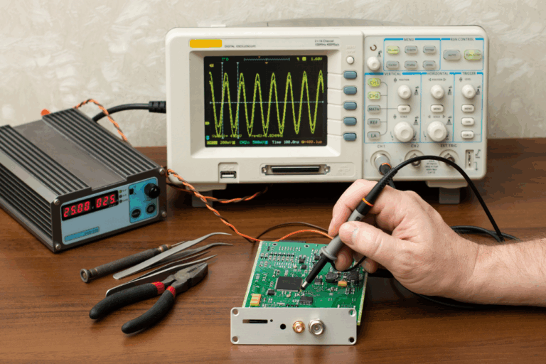 Osciloscopio utilizado para diagnosticar sensores y actuadores en motor.
