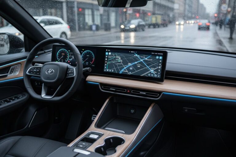 Calibración de Sensores ADAS: Software y Equipamiento para el Taller 7 Mecánico calibrando sensores ADAS de un vehículo utilizando software y equipamiento especializado en el taller.