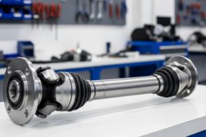 Mecánico revisando juntas de cardán para gestionar garantías y analizar la rentabilidad de las reparaciones.