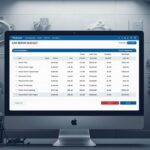 Técnico a utilizar software de oficina num computador para orçamentar uma grande reparação de motor.