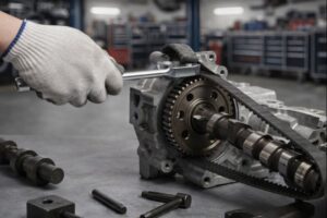 Technicien ajustant le calage de la distribution sur un moteur pour éviter les erreurs courantes.