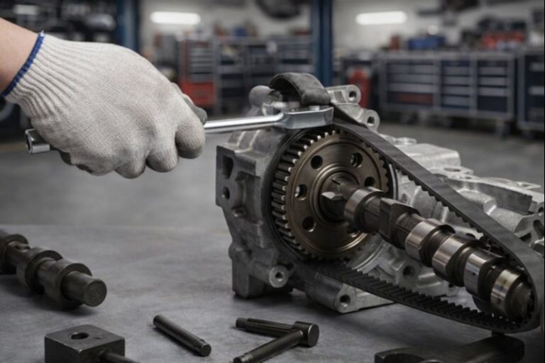 Erreurs courantes dans le calage de la distribution et comment les éviter 14 Technicien ajustant le calage de la distribution sur un moteur pour éviter les erreurs courantes.