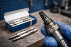 Technicien vérifiant les bougies de préchauffage Diesel pour diagnostiquer un démarrage difficile.