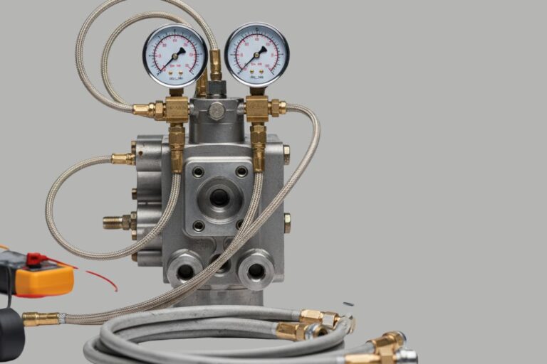 Diagnóstico Avanzado de Sistemas Hidráulicos: Válvulas y Presiones 3 Mecánico realizando diagnóstico de válvulas y presiones en un sistema hidráulico avanzado de un vehículo.