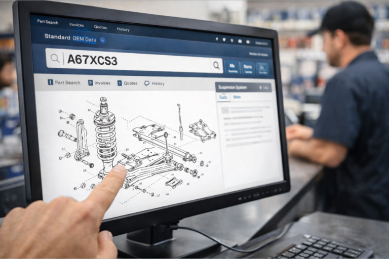 La Última Matrícula: Identificación y recambio con RF Catálogo Original 4 Técnico del taller buscando recambios exactos mediante la última matrícula en RF Catálogo Original.