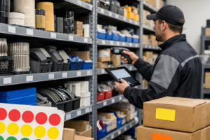 Stock de pièces d’usure organisé dans un atelier automobile pour éviter l’obsolescence.