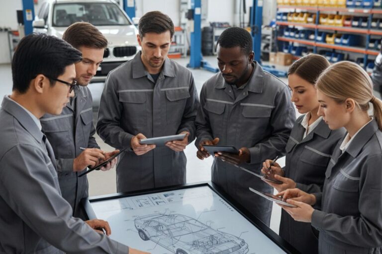 Técnico utilizando un software de homologación para verificar modificaciones en luces antiniebla.