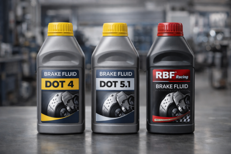 Bouteilles de liquides de freins DOT 4, DOT 5.1 et RBF Motul pour performances optimales.