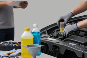 Mécanicien vérifiant la température d’un moteur pour prévenir la surchauffe estivale.