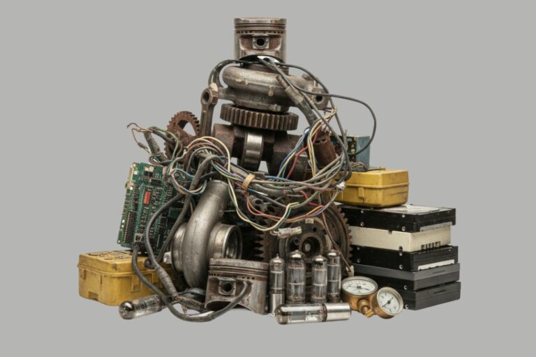 Taller organizando y etiquetando recambios obsoletos para su venta o liquidación.