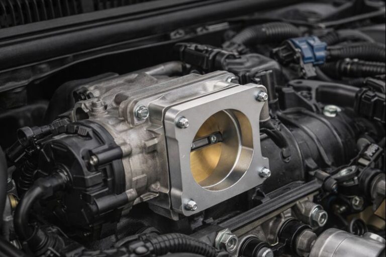 Entretoise de corps de papillon : Solutions pour l'admission custom 13 Technicien installant une entretoise de corps de papillon sur un moteur pour une admission custom.