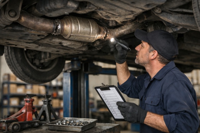 Robo de catalizadores y revisión del sistema de escape en taller