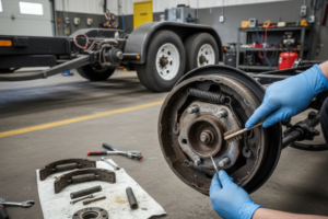 Diagnostic du système de freinage d’une remorque à un ou deux essieux en atelier.