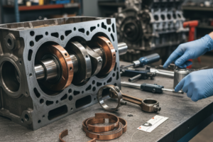 Mécanisme bielle-manivelle du moteur avec contrôle des coussinets et de l’arbre moteur.