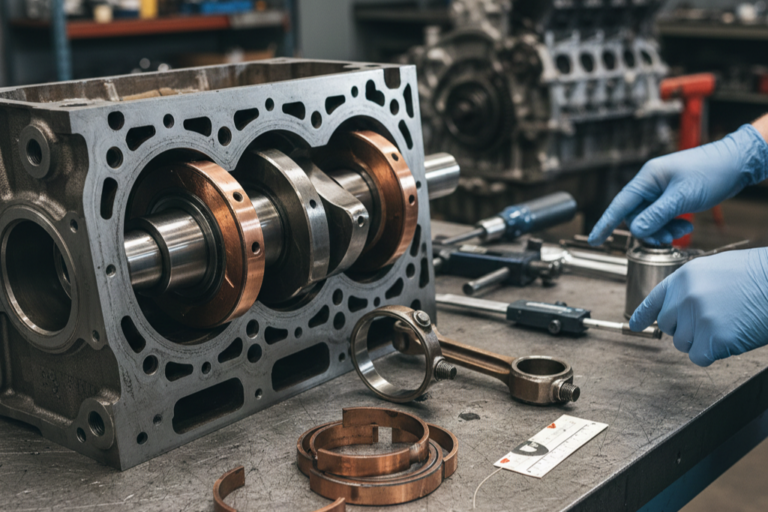 Mécanisme bielle-manivelle du moteur avec contrôle des coussinets et de l’arbre moteur.