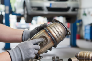 Catalyseur automobile démonté illustrant son rôle dans le traitement des gaz d’échappement.