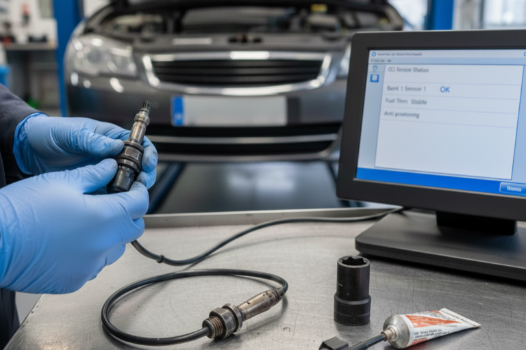 Sonda lambda : fonctionnement et impact sur la consommation et le contrôle anti-pollution 7 Sonde lambda installée sur un système d’échappement, contrôlant les émissions et la consommation.