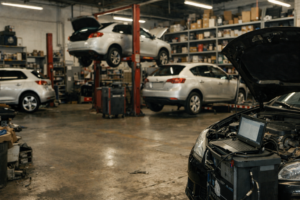 Oficina mecânica com listas de espera e carga elevada