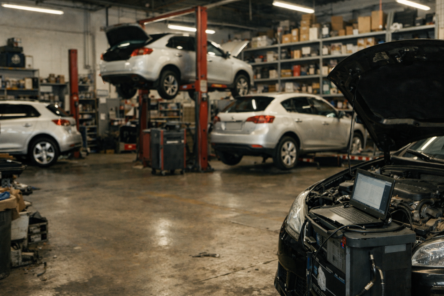 Oficina mecânica com listas de espera e carga elevada