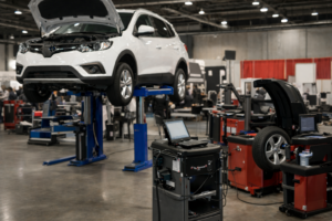 Equipamento de oficina em demonstração técnica profissional