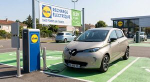 Connecteur CCS recharge rapide véhicule électrique parking