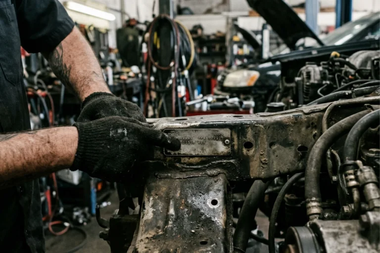 Professionnel de l’automobile utilisant le numéro de châssis VIN pour identifier avec précision un véhicule ou ses pièces.