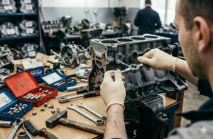 Technicien en train de réparer un filetage avec des inserts et des tarauds dans un environnement technique et professionnel.