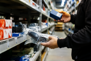 Especialista de procurement automóvel a gerir compras automatizadas de peças em plataforma B2B