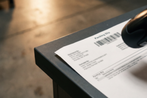 Opérateur préparant une commande de pièces auto dans un centre de distribution B2B