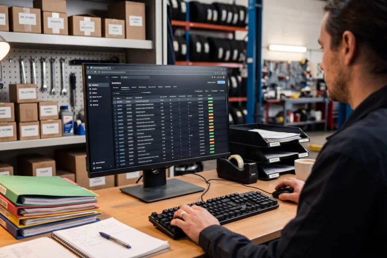 Análise ABC de Peças em Stock: Como Classificar, Priorizar e Reduzir a Obsolescência 9 Gestor de stock de oficina automóvel a aplicar a análise ABC para segmentar e priorizar peças em inventário