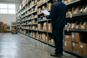 Técnico de oficina a rever documentação de certificação de qualidade automóvel