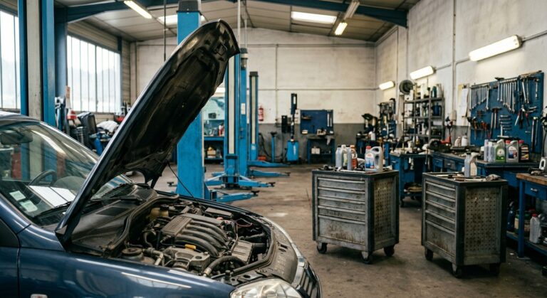 Rapport d'inspection et pièce usée sur banc d'atelier automobile