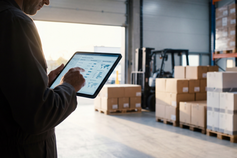 Technicien automobile analysant une facture de réparation dans un atelier professionnel