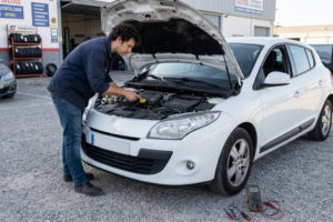 FAP Renault Mégane III 1.5 dCi K9K : Seuil de Nettoyage, Régénération et Prix B2B 1 Mécanicien professionnel travaillant sur lors de l'entretien d'un véhicule