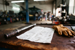 Devis de réparation automobile sur un comptoir d'atelier