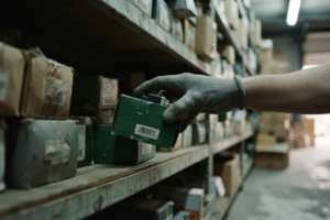 Componente automóvel em stock num armazém de distribuição