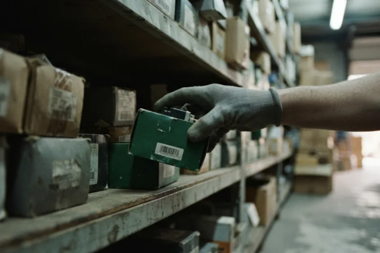 Componente automóvel em stock num armazém de distribuição