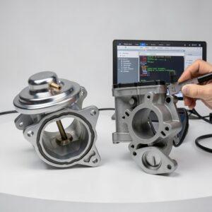 Vérification et mesure de précision d'une vanne EGR en aluminium et d'un corps de papillon sur un établi