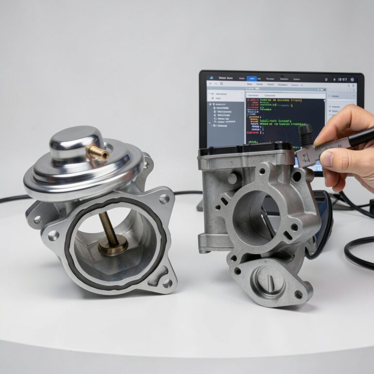 Vérification et mesure de précision d'une vanne EGR en aluminium et d'un corps de papillon sur un établi